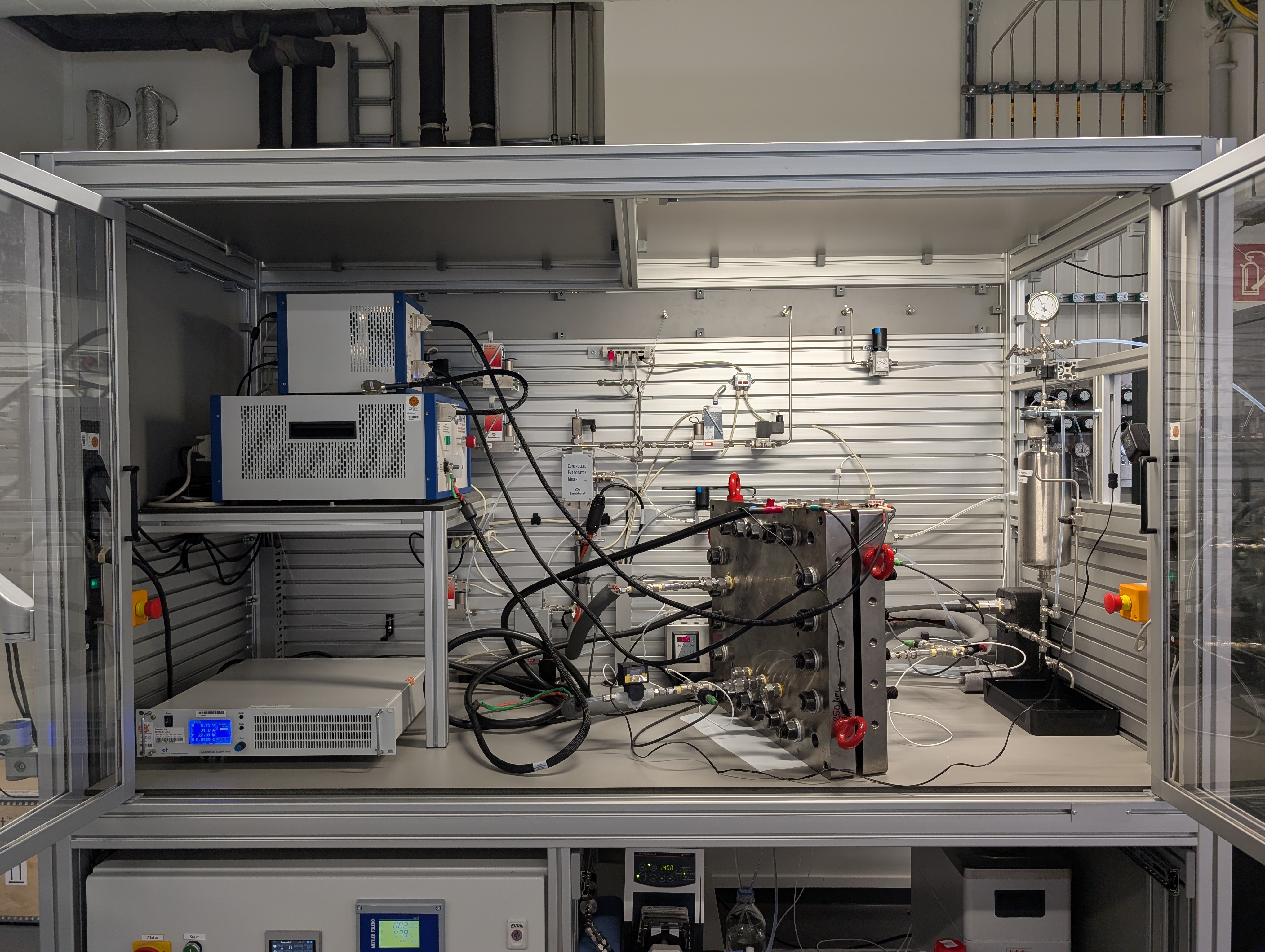 CO2-Elektrolyse Einzelzellteststand im Technikumsmaßstab für die Testung von größeren Einzelzellen bis 500 cm².